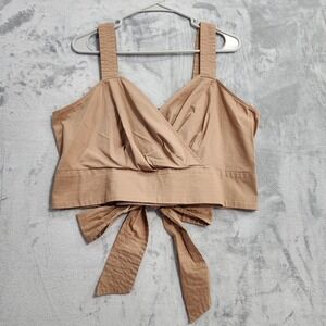 Express Top Womens XL Brown Wrap V-Neck Crop Tank Smocked Bow Back Casual Preppy